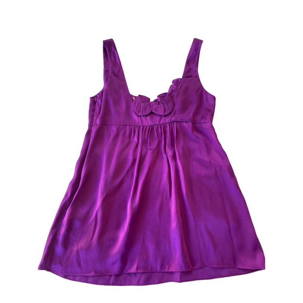 Rebecca Taylor Silk Purple Flower Rose Accent Sleeveless Blouse Top 4 Small ** - Picture 14 of 15